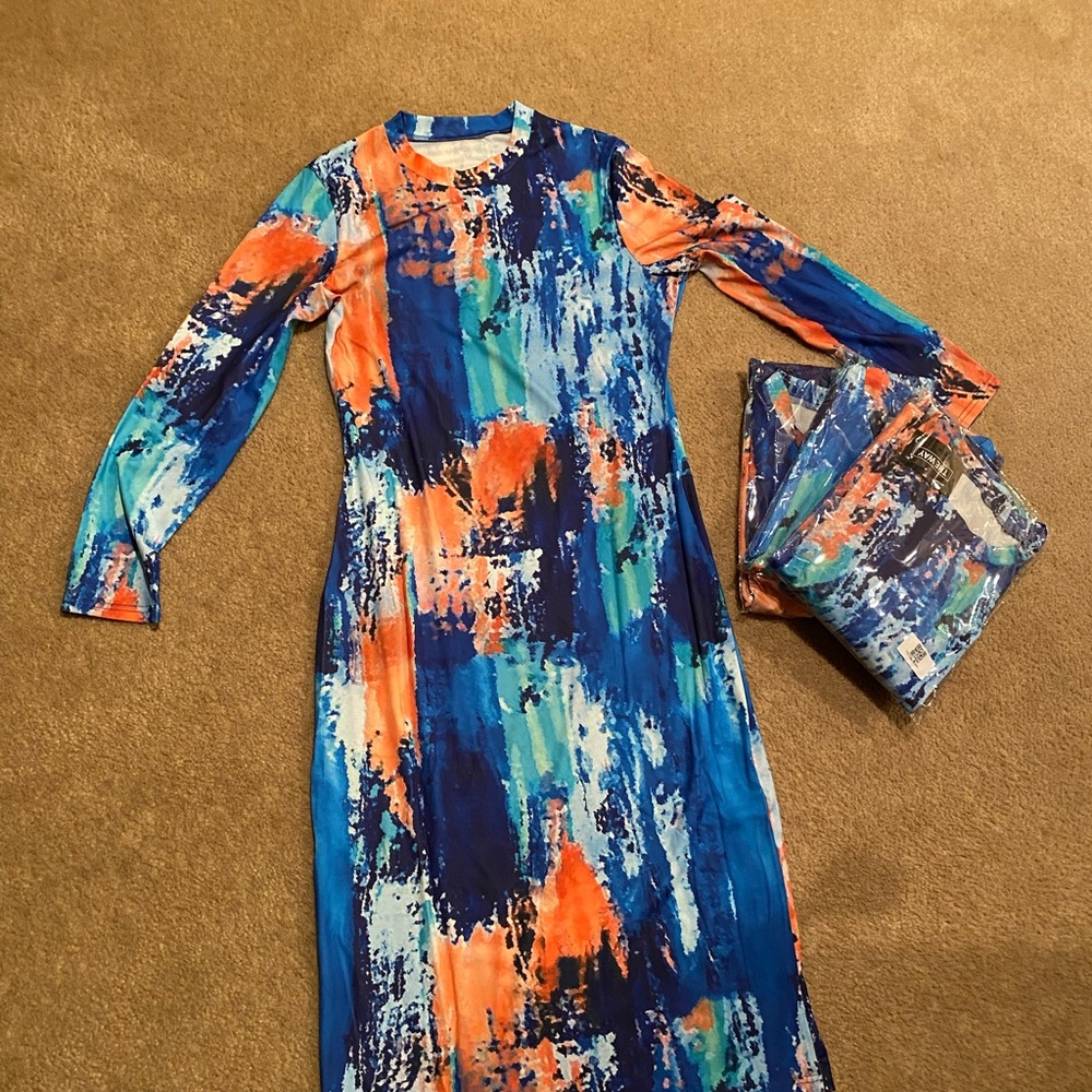 Multicolor plus size long sleeved dress